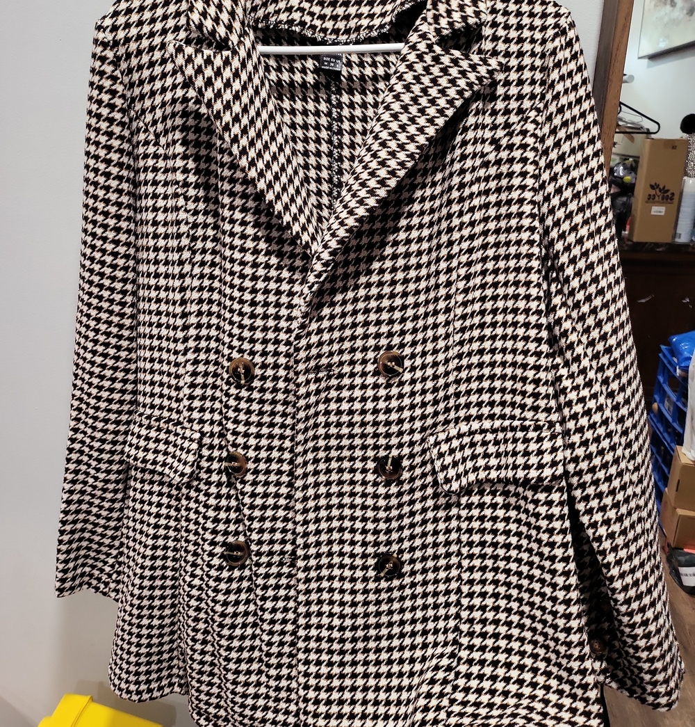 Shein Black & White Houndstooth Double-Breasted Pea Coat